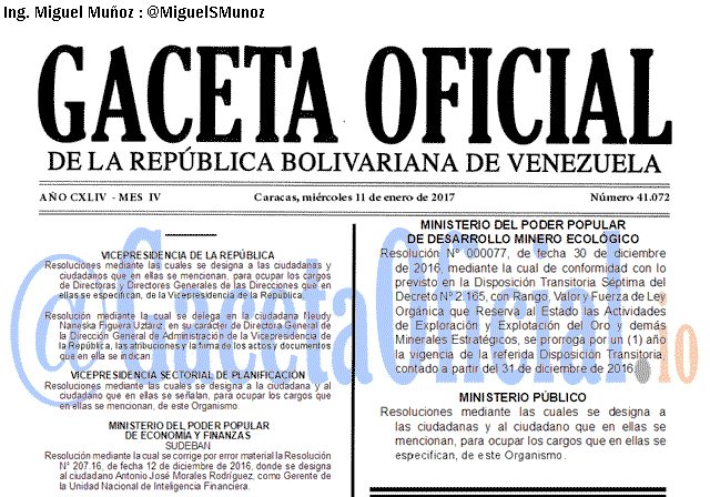 Gaceta Oficial 41072 del 11 enero 2017