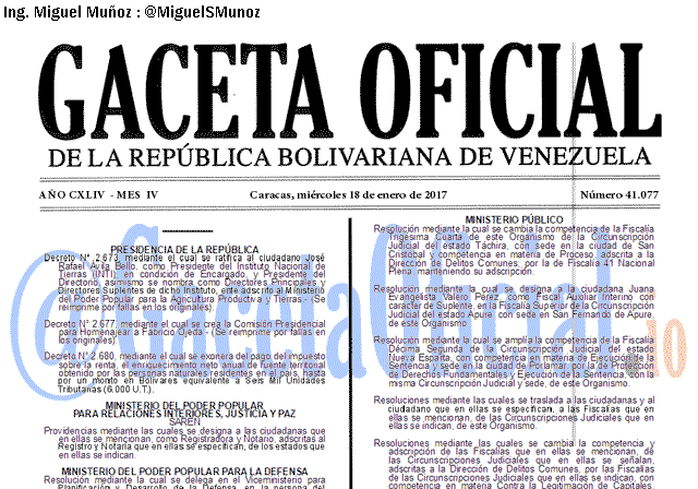Gaceta Oficial 41077 del 18 enero 2017 Gaceta Oficial 41077 del 18 enero 2017