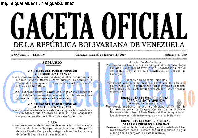Gaceta Oficial 41089 del 6 febrero 2017