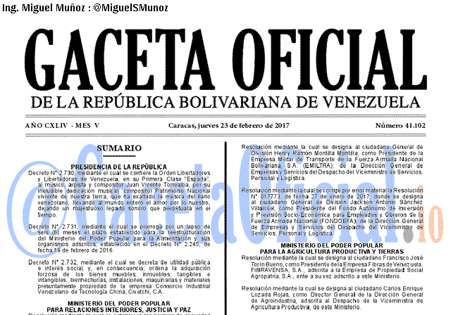 Gaceta Oficial 41102 del 23 febrero 2017 Gaceta Oficial 41102 del 23 febrero 2017
