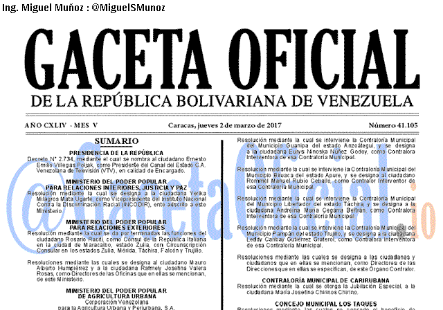 Gaceta Oficial 41105 del 2 marzo 2017 Gaceta Oficial 41105 del 2 marzo 2017