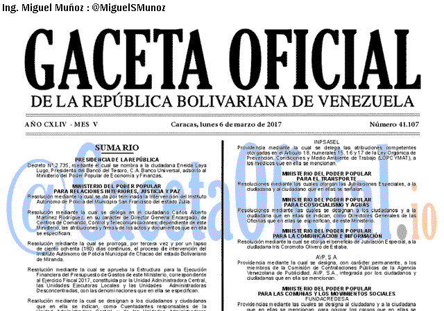 Gaceta Oficial 41107 del 6 marzo 2017 Gaceta Oficial 41107 del 6 marzo 2017