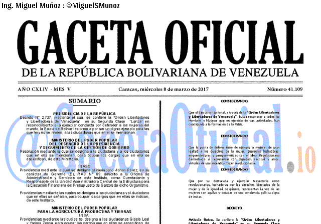 Gaceta Oficial 41109 del 8 marzo 2017 Gaceta Oficial 41109 del 8 marzo 2017