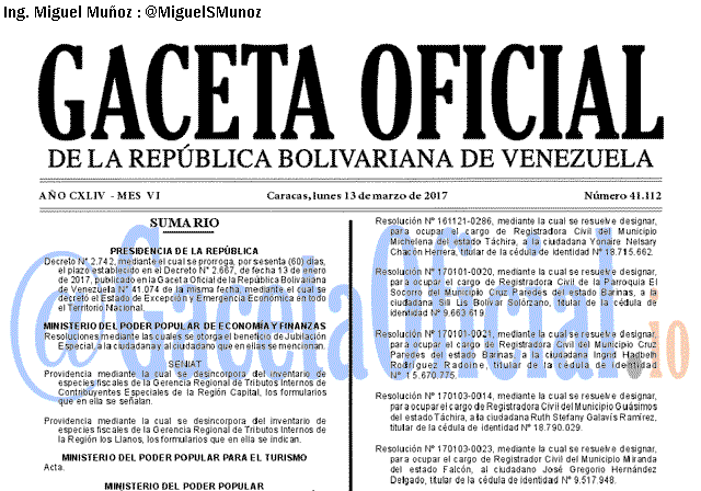 Gaceta Oficial 41112 del 13 marzo 2017