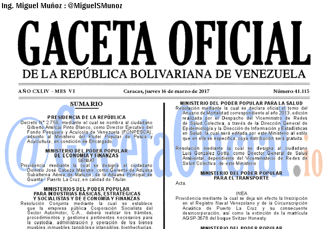 Gaceta Oficial 41115 del 16 marzo 2017