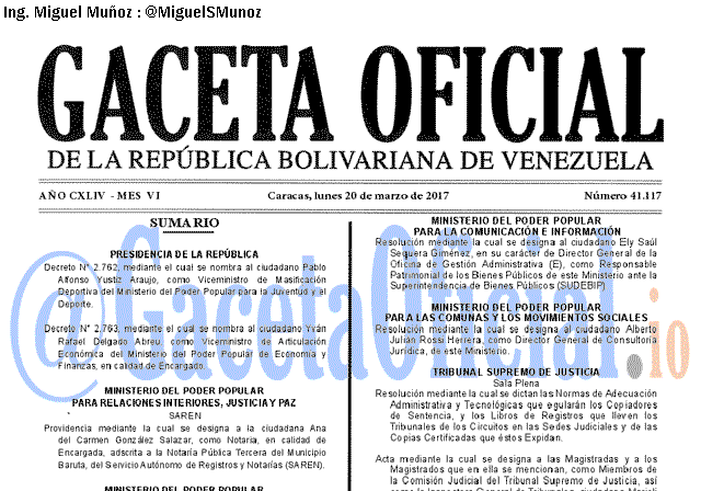 Gaceta Oficial 41117 del 20 marzo 2017