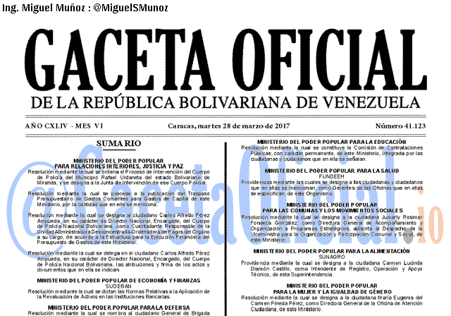 Gaceta Oficial 41123 del 28 marzo 2017