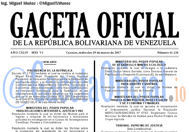Gaceta Oficial 41124 del 29 marzo 2017