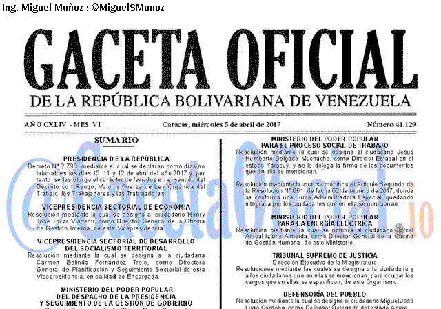 Gaceta Oficial 41129 del 5 abril 2017