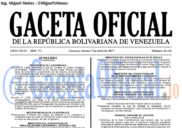Gaceta Oficial 41131 del 7 abril 2017