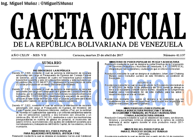 Gaceta Oficial 41137 del 25 abril 2017