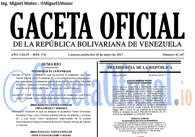 Gaceta Oficial 41147 del 10 mayo 2017 Gaceta Oficial 41147 del 10 mayo 2017