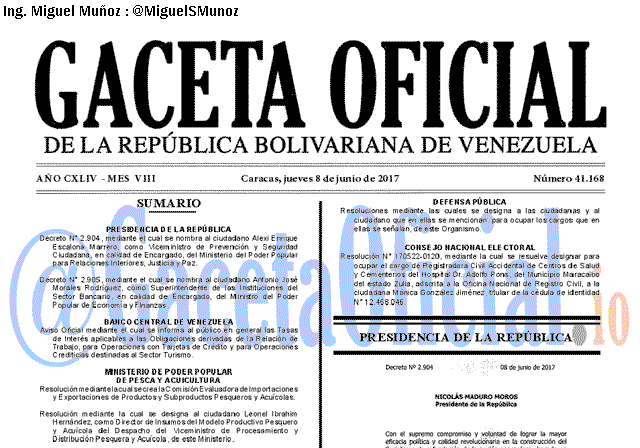 Gaceta Oficial 41168 del 8 junio 2017