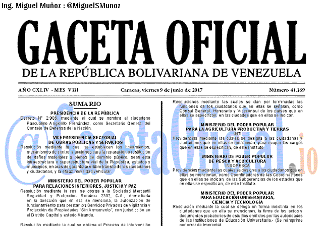 Gaceta Oficial 41169 del 9 junio 2017 Gaceta Oficial 41169 del 9 junio 2017