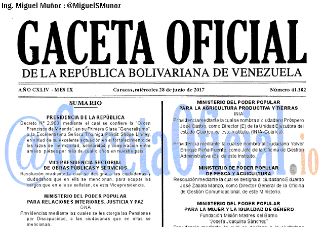Gaceta Oficial 41182 del 28 junio 2017 Gaceta Oficial 41182 del 28 junio 2017