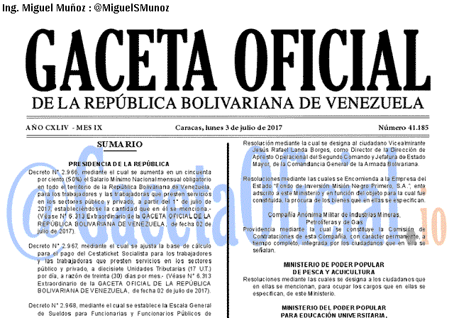 Gaceta Oficial 41185 del 3 julio 2017