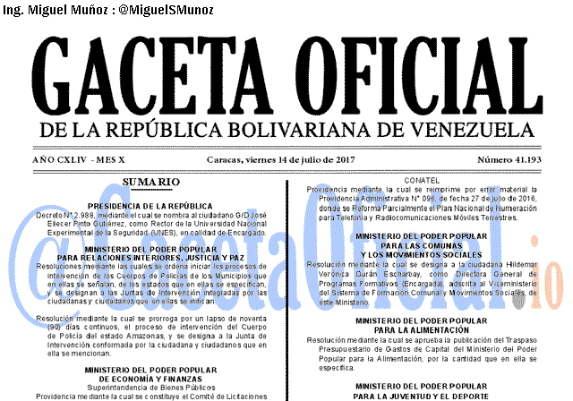 Gaceta Oficial 41193 del 14 julio 2017