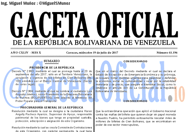 Gaceta Oficial 41196 del 19 julio 2017 Gaceta Oficial 41196 del 19 julio 2017