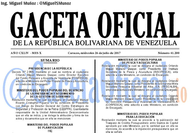 Gaceta Oficial 41200 del 26 julio 2017