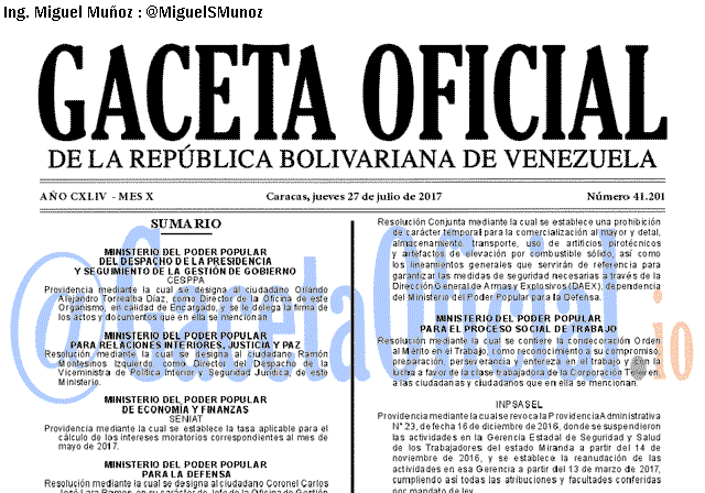Gaceta Oficial 41201 del 27 julio 2017