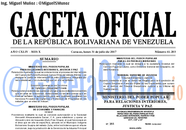 Gaceta Oficial 41203 del 31 julio 2017
