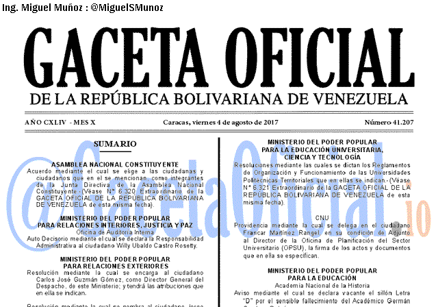 Gaceta Oficial 41207 del 4 agosto 2017