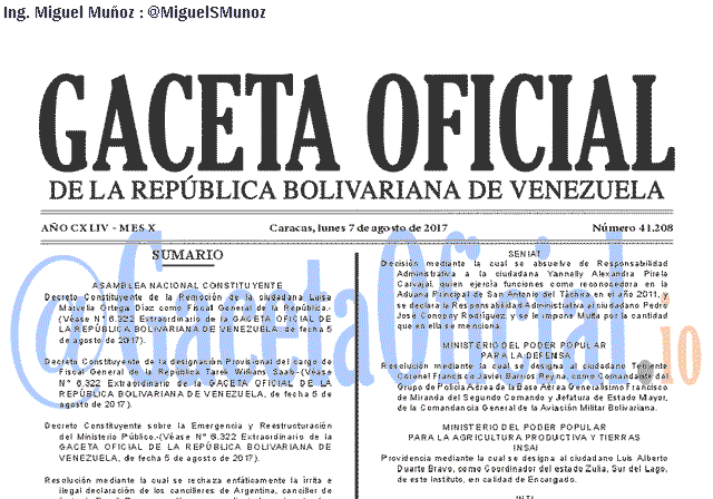 Gaceta Oficial 41208 del 7 agosto 2017