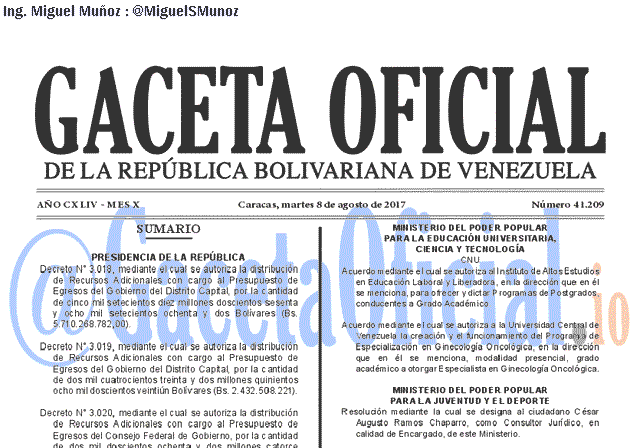 Gaceta Oficial 41209 del 8 agosto 2017
