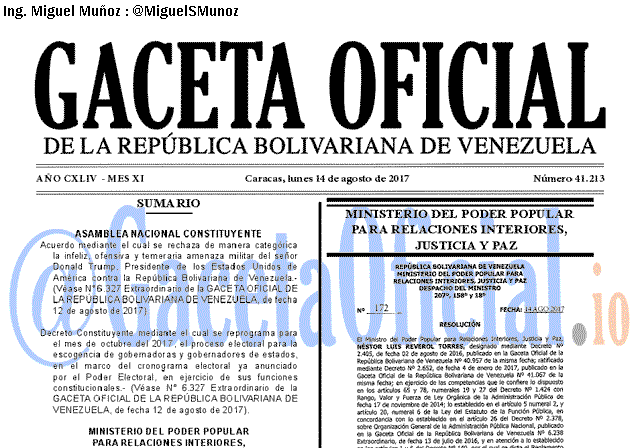 Gaceta Oficial 41213 del 14 agosto 2017