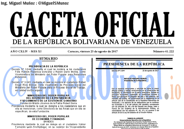 Gaceta Oficial 41222 del 25 agosto 2017