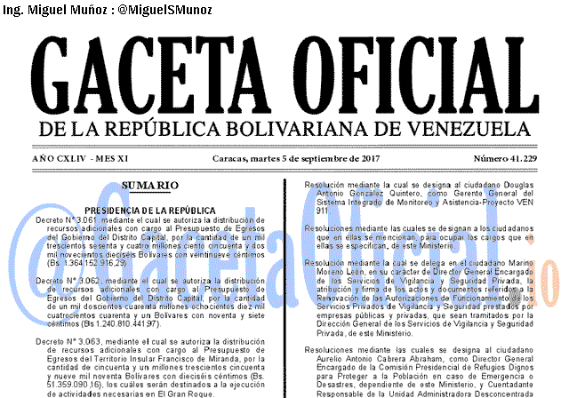 Gaceta Oficial 41229 del 5 septiembre 2017