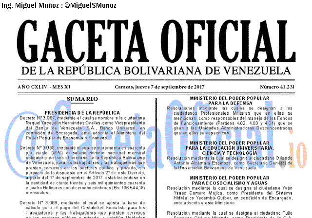 Gaceta Oficial 41231 del 7 septiembre 2017