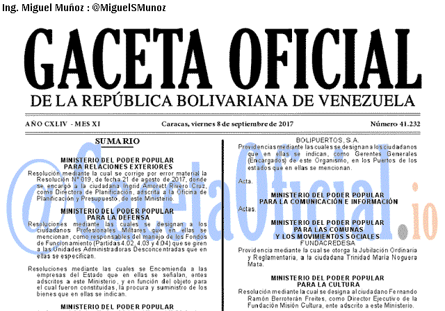 Gaceta Oficial 41232 del 8 septiembre 2017