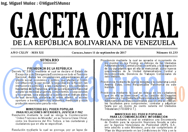 Gaceta Oficial 41233 del 11 septiembre 2017