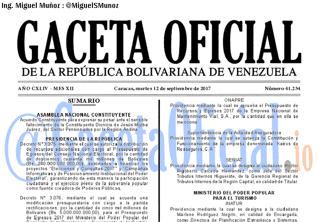 Gaceta Oficial 41234 del 12 septiembre 2017