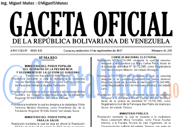 Gaceta Oficial 41235 del 13 septiembre 2017