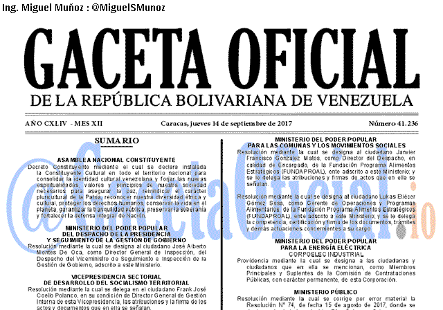 Gaceta Oficial 41236 del 14 septiembre 2017