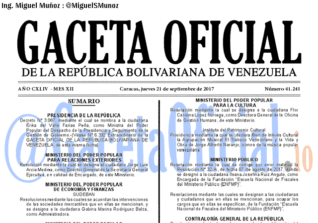 Gaceta Oficial 41241 del 21 septiembre 2017
