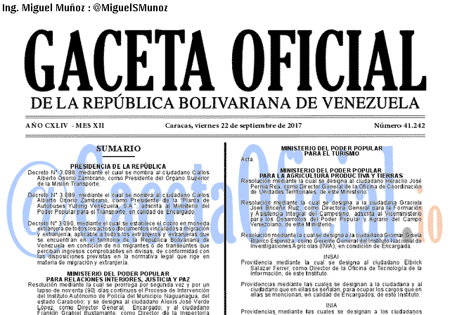 Gaceta Oficial 41242 del 22 septiembre 2017