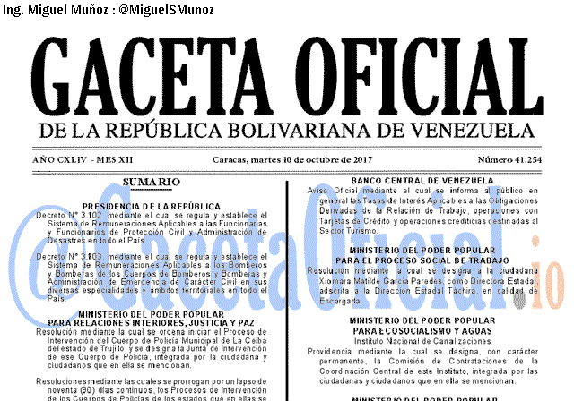 Gaceta Oficial 41254 del 10 octubre 2017