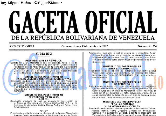 Gaceta Oficial 41256 del 13 octubre 2017