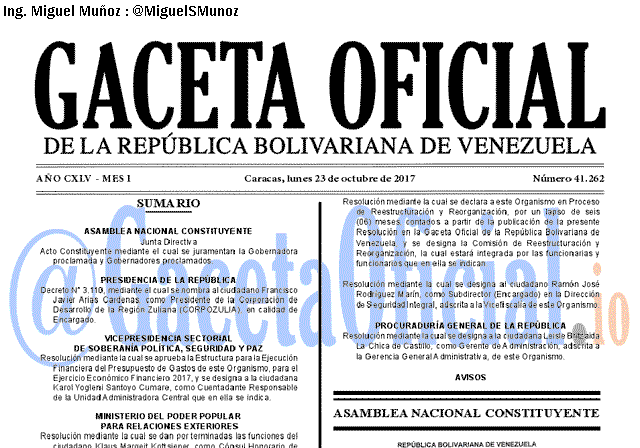 Gaceta Oficial 41262 del 23 octubre 2017