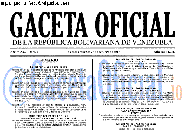 Gaceta Oficial 41266 del 27 octubre 2017