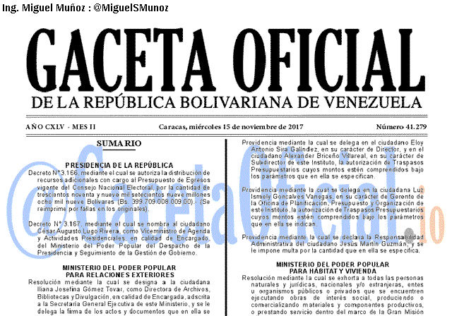 Gaceta Oficial 41279 del 15 noviembre 2017