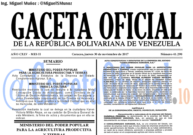Gaceta Oficial 41290 del 30 noviembre 2017