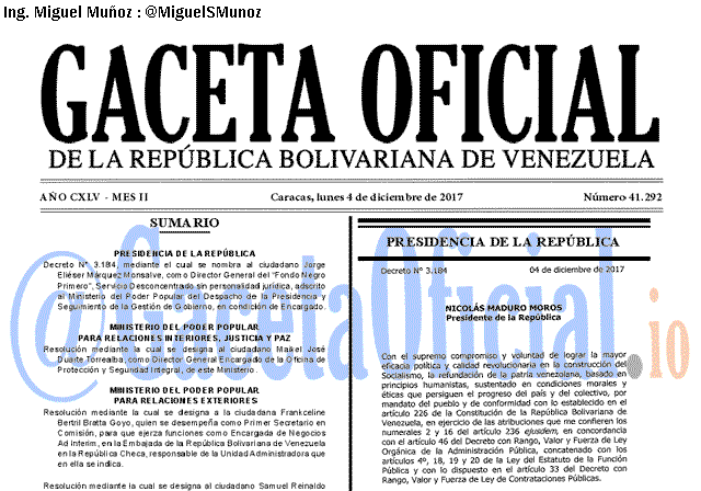 Gaceta Oficial 41292 del 4 diciembre 2017