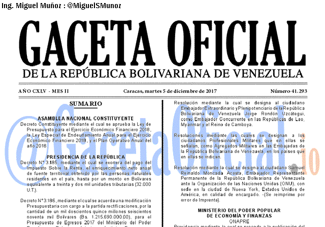 Gaceta Oficial 41293 del 5 diciembre 2017