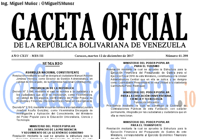 Gaceta Oficial 41298 del 12 diciembre 2017