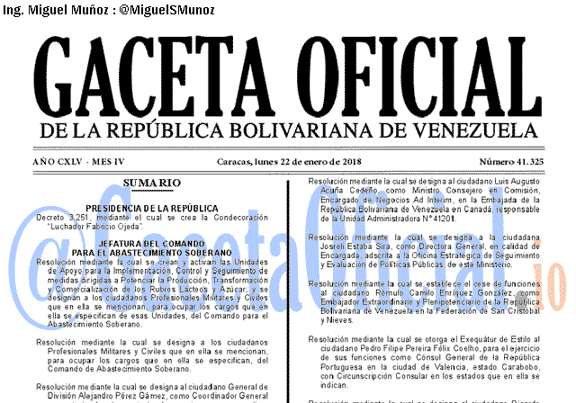 Gaceta Oficial 41325 del 22 enero 2018 Gaceta Oficial 41325 del 22 enero 2018