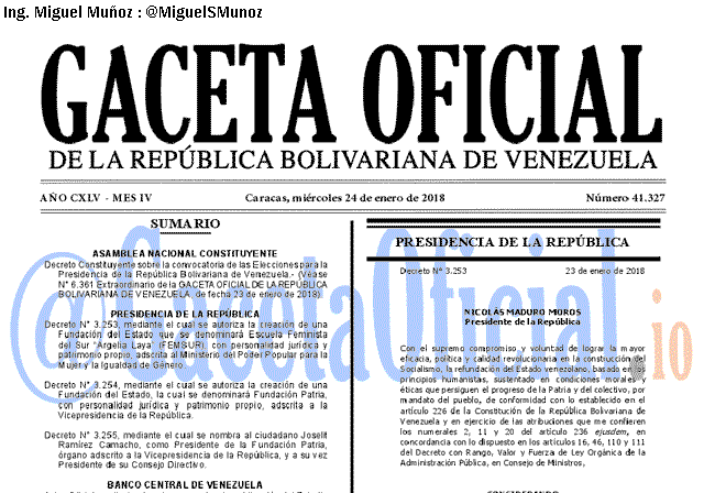 Gaceta Oficial 41327 del 24 enero 2018 Gaceta Oficial 41327 del 24 enero 2018